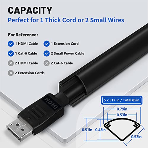 85in Corner Cable Concealer, One-Cord Corner Duct, Paintable Cord Cover, Cable Management Channel for Wall, Floor Baseboard, Ceiling, Black