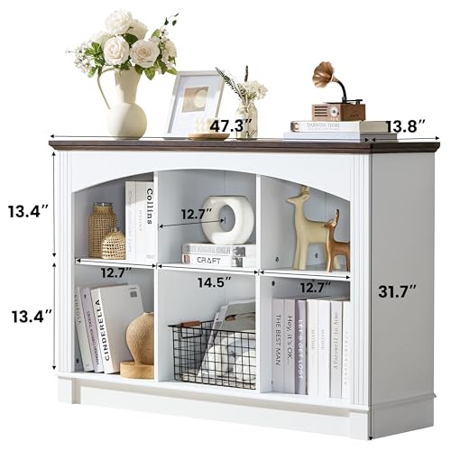 White Bookshelf, 6-Cube Bookcase Kids Bookshelf, Wood Storage Organizer - color: White, size: 13.8"D x 47.3"W x 31.7"H(6 shelves)