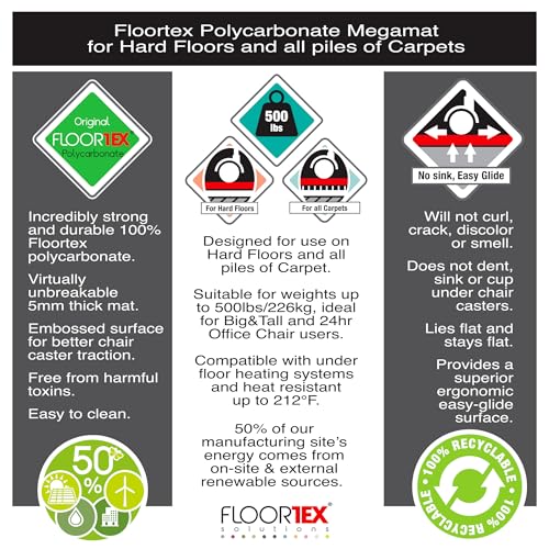 Cleartex Floortex Megamat Extra Thick 46-inch x 60-inch Rectangular Chair Mat for Hard Floors & Carpets, Polycarbonate (FCM121525ER) - size: 46" x 60"