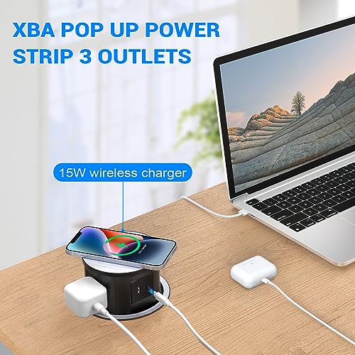 XBA Pop Up Outlet for Countertop with 20W USB C, Recessed Power Strip 4-3/4'' Hidden Outlet with 15W Wireless Charger Electrical Power Socket with 4 AC Plug and 1 USB-A Port for Kitchen(Black) - color: Black