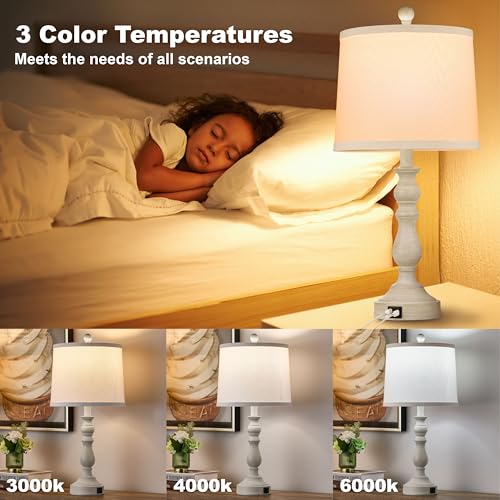 23'' Table Lamps Set of 2, Lamps for Bedroom, USB C+A Ports, Beige - color: B.White, Grey