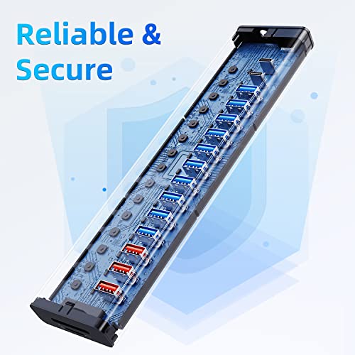VANGREE Powered USB Hub 10Gbps, 17 Ports USB 3.2 Hub, 96W Power Adapter - color: Gray