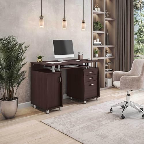 Techni Mobili 48''W Computer Desk with File Cabinet & Drawers, Brown | Home Office, Keyboard Tray, Storage, Computer Workstation, Ideal for home office, Workspace organization - color: Chocolate
