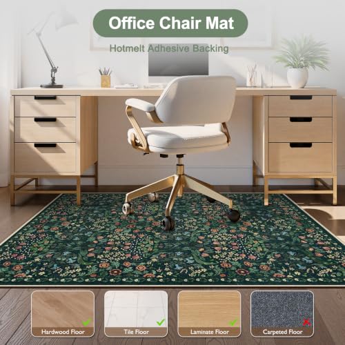 Anidaroel Floral Office Chair Mat for Hardwood Floor, 36"x48" Desk Chair Mat for Hard Floors, Under Desk Rug for Rolling Chair, Anti-Slip Computer Chair Mat, Low Pile Carpet Protector Mat - color: Navy Blue, size: 36"x48"