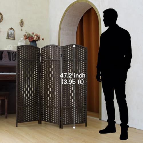 Compact 3 Panel Short Room Divider, 47.2 Inch Tall Double-Sided Rattan Folding Privacy Screen for Home & Office,Dark Brown - color: Dark Brown, size: 3 Panel