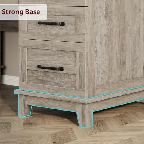 Garvee 60" Wooden Home Office Desk with File Drawers, Executive Desk with Adjustable Cabinet, Farmhouse Wood Desk with Power Outlet, Distressed Study and Work Table, Rustic Grey - color: Rustic Grey, size: 60" W