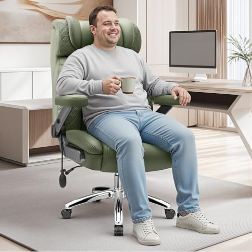 Big and Tall Office Chair, Desk Computer Chair for Heavy People, Oversized Executive Gaming Chair, Extra Wide 500LBS Ergonomic Comfy Office Chair with Adjustable Lumbar Support & 5D Flip Arms - color: Green