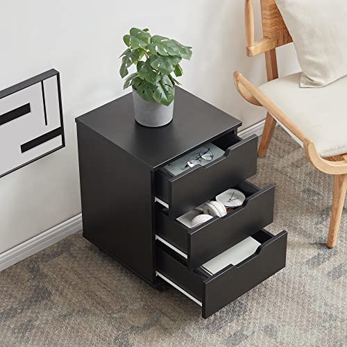 Farini 3-Drawer Vertical Filing Cabinet Rolling Wood Mobile File Cabinets Under Desk for Home Office with Casters (Black, Non-Assembled) - color: Black, style: Non-assembled