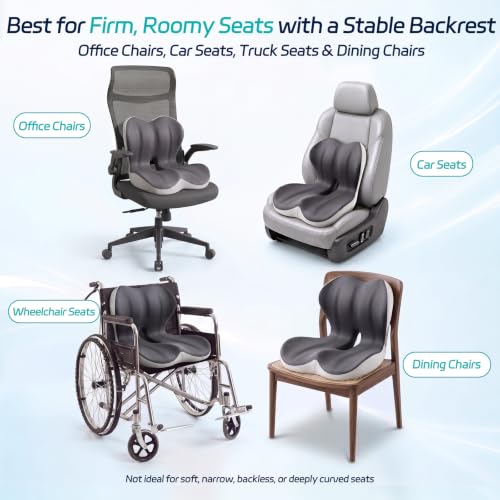 Cool & Dry Seat Cushion & Back Support for Coccyx & Lumbar Relief - color: Gray/White Airflow