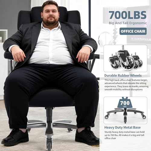 700lbs Big and Tall Office Chair, Large Heavy Duty Computer Desk Chair - color: Black-fabric