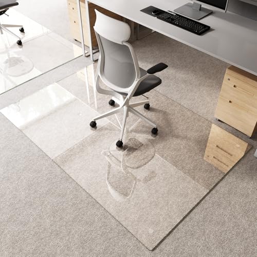 Tempered Glass Chair Mat for Carpet 72"x48", Floor Protector | Ultra Clear Office Chair Mat for Hardwood Floors & Carpets, Heavy Duty 0.2" Scratch-Resistant Surface with Non-Slip Pads - size: 72"x48"
