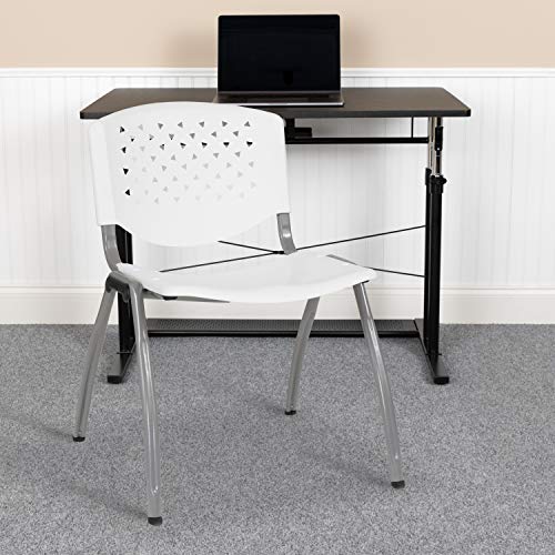 EMMA + OLIVER Home and Office White Plastic Stack Chair with Perforated | Powder Coated, 880 LBS. Weight Capacity - color: White