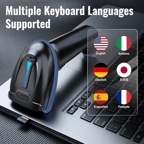 Tera Barcode Scanner with Battery Indicator: 2D Wireless, D5100, Blue | USB Wired, 2.4G Wireless, 2200mAh Battery, 1D 2D QR Scanning, IP54 Protection, Retail Checkout Warehouse School PC Phone - color: 2D Blue