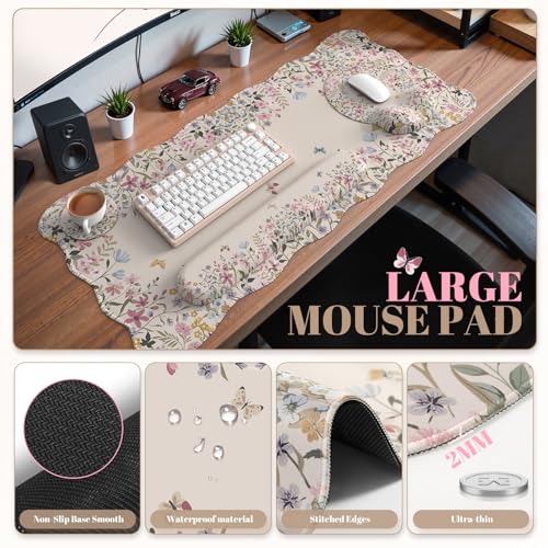 iCasso Beige Keyboard Mat 35.4"x15.7", Desk Protector for Workspace | Elegant Ergonomic Desk Pad Including Keyboard Wrist Rest, Mousepad Set for School Computer Office Work Station - color: Beige