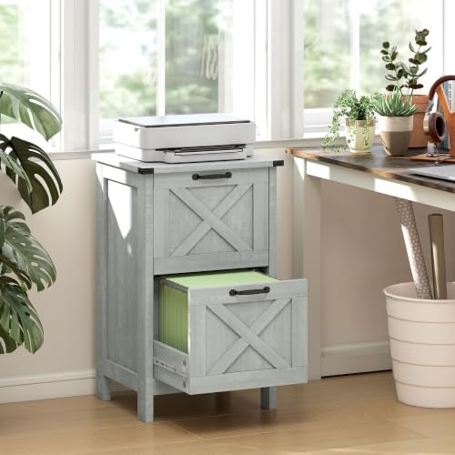 HOMCOM Vertical File Cabinet 2 Drawer Silent Slides, Distressed Light Gray - color: Distressed Light Gray