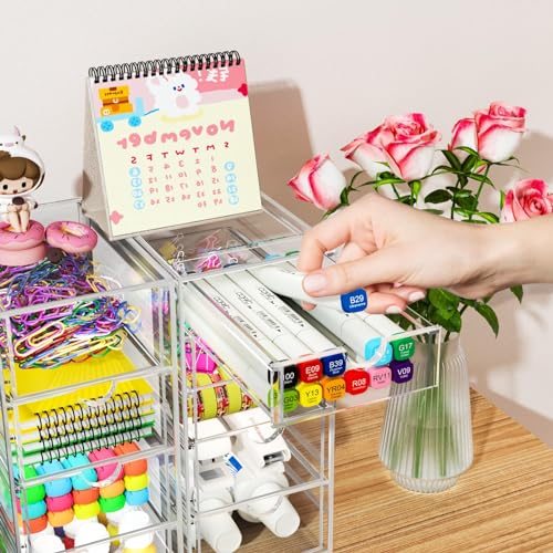 ARSTPEOE 22-Drawer Acrylic Storage & Makeup Organizer for Desk, Bath | Smooth-glide drawers, clear acrylic, stackable, dustproof, wipe-clean, for lipsticks, lip glosses, blushes, pen - size: 22 Drawers