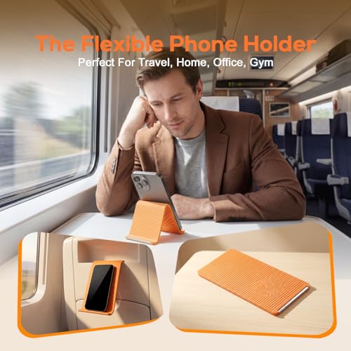 Flexible Silicone Aluminum Phone Stand,2026 New Anti-Slip Fexible Silicone Phone Holder,Folded into Any Shape Phone Holder for Tablet Laptop,Travel, Desk,Bed,Treadmill (Orange 1PCS) - color: Orange