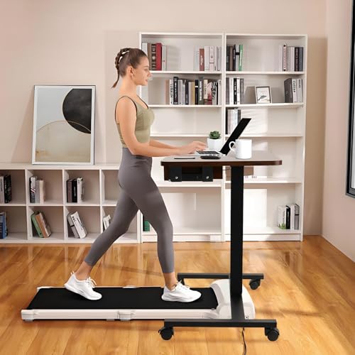 CLATINA Mobile Laptop Standing Desk, Height Adjustable Teacher Podium with Lockable Wheels, Adjustable Work Table with Drawer, Computer Cart Overbed Table for Home Office Classroom, Brown - color: Brown, size: With Drawers