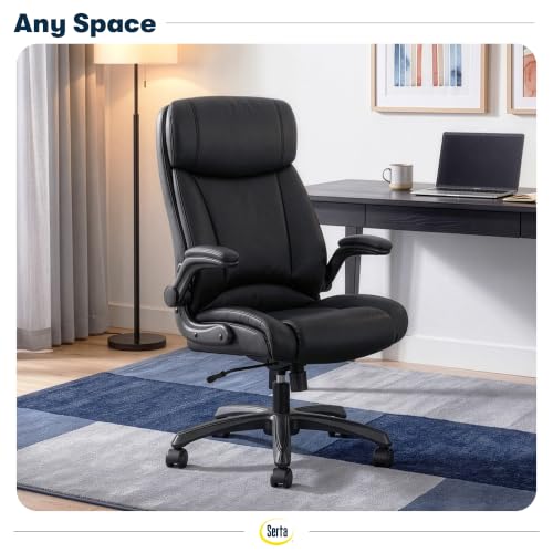 Serta Big and Tall Office Chair with Lumbar Support, Flip Arm Leather Chair | Torrington Ergonomic 400lb Capacity Office Chair, Back Support, Adjustable Height and Tilt, Home Office Gaming Chair, Black - color: Black, size: 400 lbs
