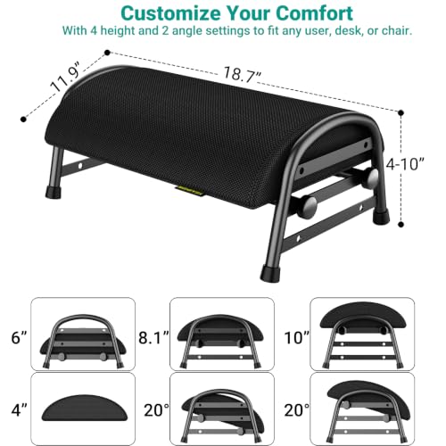 YEASHEIN Adjustable Foot Rest for Under Desk at Work, 6 Positions - Black - color: Black