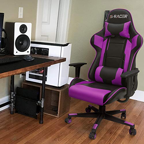 Homall Gaming Chair, Office Chair High Back Computer Chair Leather Desk Chair Racing Executive Ergonomic Adjustable Swivel Task Chair with Headrest and Lumbar Support (Violet) - color: Violet