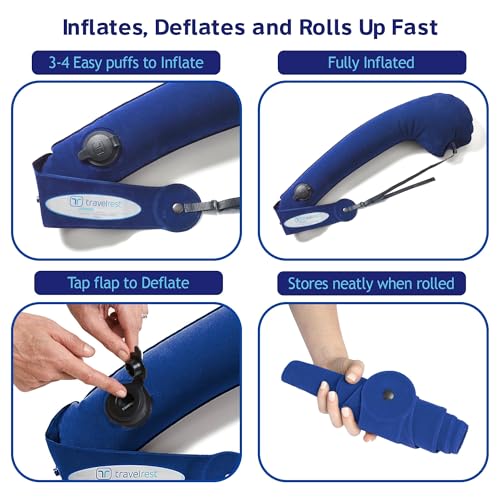 TRAVELREST Ultimate Inflatable Travel Pillow for Neck & Body - Blue - color: Blue, size: Standard (No Cover)