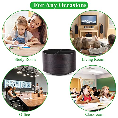 Round Leather Art Supply Organizer,Remote Control Holder,360 Degree Spinning,Multi-Functional Pencil Holder,4 Compartments Desktop Stationary Organizer(1-Dark Brown2) - color: 1-Dark Brown2