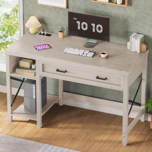 SEDETA 40" Farmhouse Small Desk with Drawers for Small Space,Mahogany Grey - color: Mahogany Grey