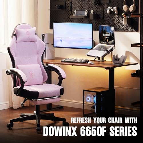 Dowinx Gaming Chair Fabric with Pocket Spring Cushion, High Back Ergonomic Computer Chair with Footrest for Adults, Massage Lumbar Support Swivel Game Chair for Office Gaming 300LBS, Pink - color: Pink