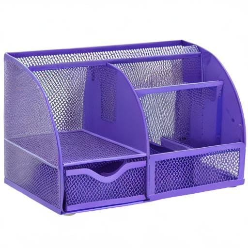Exerz Metal Mesh Desk Organizer 7 Compartments Drawer Tidy Caddy Purple - color: Purple