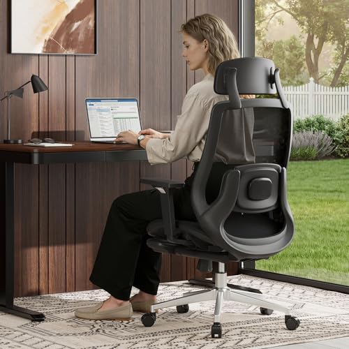 FLEXISPOT Massage Office Chair with Footrest, High Back Ergonomic Desk Chair with Adjustable Headrest, 3D Armrests, 2D Lumbar Heated Shiatsu Massage, 4-Position Recline, Mesh Seat, Black - color: Breathable Black