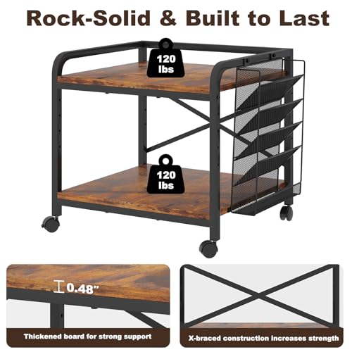 24"x20" Printer Stand with Hanging File Holder & Wheels, Brown - color: Rustic Brown, size: Extra Large