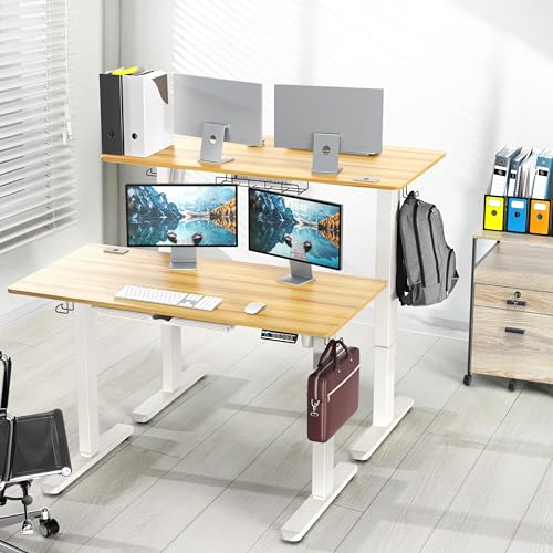 SHW 48-Inch Electric Height Adjustable Standing Desk w/Drawer, Oak - color: Oak, size: 48-Inch