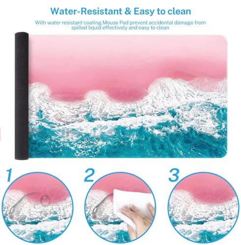 Large Mouse Pad, Mouse Pad, 31.5 x 15.7 Inch, Beach Pink | Blue Non-Slip Desk Pad Keyboard and Mouse Desk Mat for Gamer, Office & Home - color: Pink Blue Beach