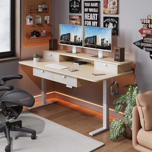 Dual Motor Standing Desk Frame for 40-63 in Tops, 264 lb, White | Frame Only, Fits 40-63 x 24-28 in Tops, 28.3-46.5 in Height, 2+3 Controls, ≤45 dB, 264 lb Capacity - color: White