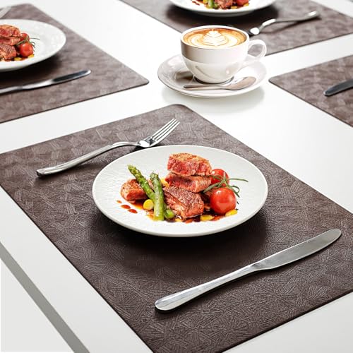 Coffee Plastic Vinyl Placemats Set of 12, Waterproof Heat Resistant Table Mats,Faux Leather Wipeable Washable Easy Clean Non-Slip Place Mats for Indoor Outdoor(12,Coffee) - color: Coffee