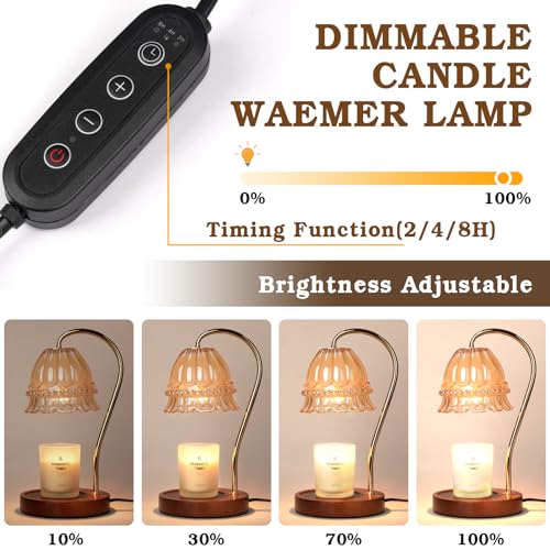 Funistree Flower Candle Warmer Lamp with Timer, Dimmable Candle Lamp Warmer, Christmas Birthday Gifts for Women Mom Her, Housewarming Home Decor, Lotus Wax Warmer for Yankee Candles - Amber Flower - color: 15 Amber Flower