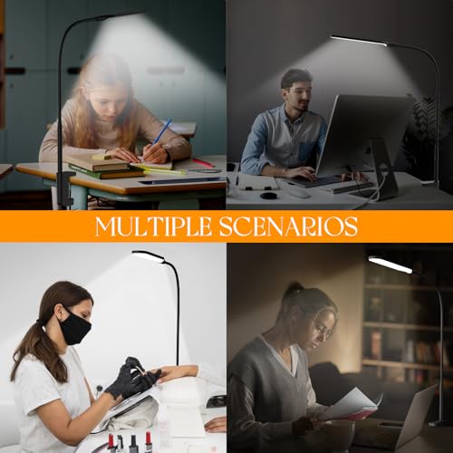 LED Desk Lamp with Clamp, 3 Color Modes 10 Brightness Levels, Long Flexible Gooseneck, Ultra Wide Brightness Range, led Clip Desk lamp, USB Eye-Caring Clip on Lights for Home Office, Black - style: Clip Lamp