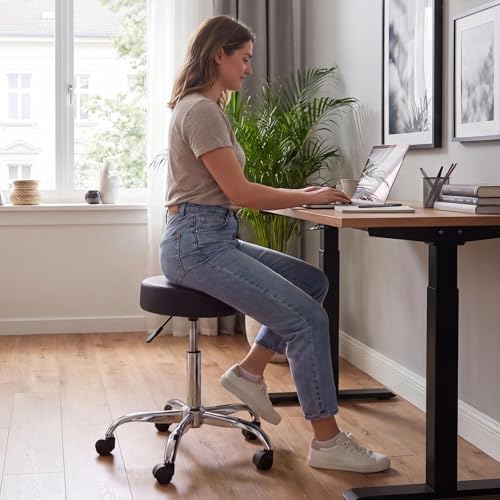 VEVOR Rolling Stool with Wheels, 500 lbs Weight Capacity, Height Adjustable, Thick Cushion Ergonomic PU Leather Seat, 360° Swivel Round Rolling Stool Chair for Salon, Spa, Clinic, Medical, Black - color: Black, size: 22"D x 22"W x 26.8"H