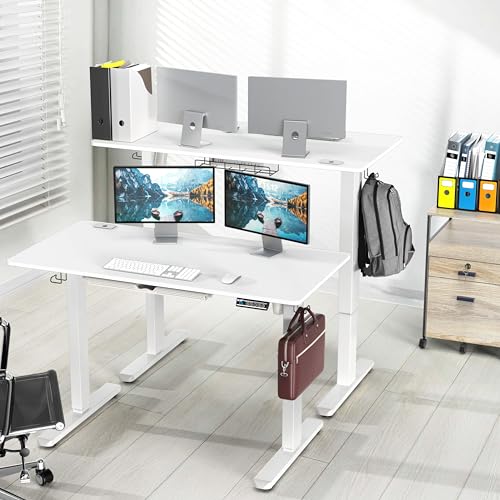 SHW 48-Inch Electric Height Adjustable Standing Desk w/Drawer, White - color: White, size: 48-Inch