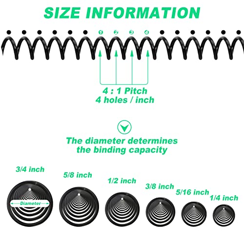 Leinuosen 120 Pack Binder Coils,1/4 5/16 3/8 1/2 5/8 3/4 Inch,Black | Plastic Spiral Binding Coils for Documents, Reports, Notebooks, Compatible with Standard Binding Machines, Office Supplies - color: Black, size: 1/4 5/16 3/8 1/2 5/8 3/4 Inch