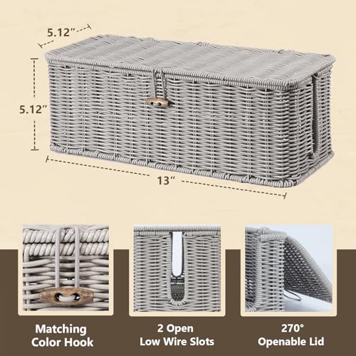 Cable Management Box, Cord Organizer with Lid & Cable Ties - Gray, M | Handmade Open Slots Cord Hider Outlet Covers for Power Strip TV PC Router Charger Under Desk Storage - color: Gray, size: M