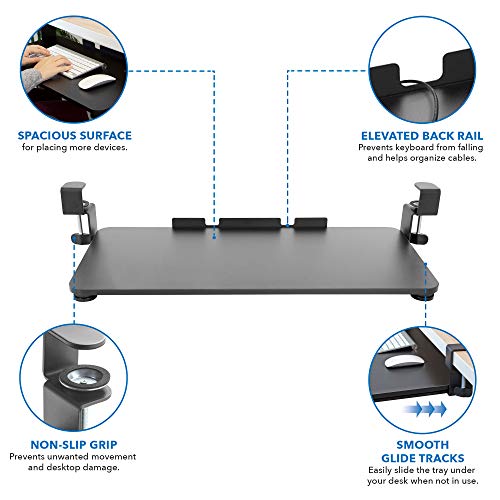 Mount-It! Clamp-On Under Desk Keyboard Tray, No-Drill, Fits Desks to 1.5 in