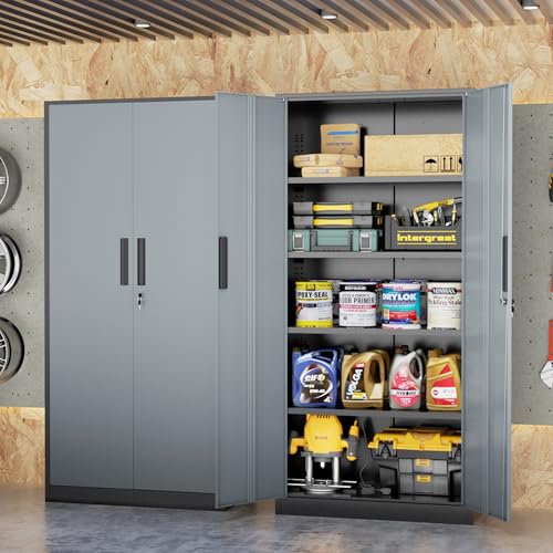 Bonusall 72" Metal Garage Storage Cabinet, 2 Locking Doors & 4 Adjustable Shelves Tall Storage, Heavy Duty Steel Tool Cabinet for Home, Office, Warehouse, School (Black Grey) - color: Black&gray, size: MSC-72-D16