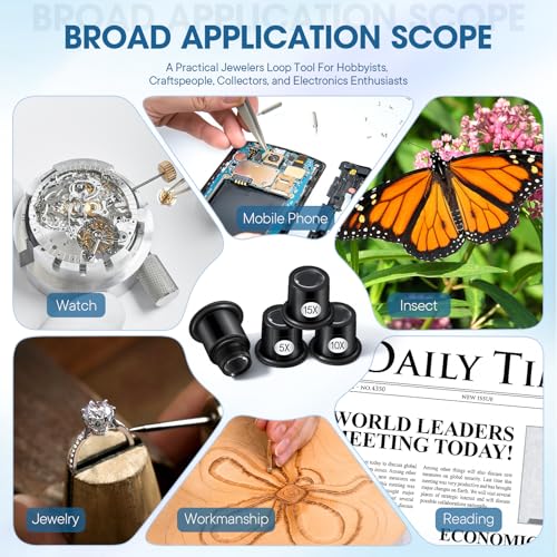 LXIANGN 4 Pcs Jewelers Loupe 5X/10X/15X/20X Portable Monocular Magnifier - color: 5x 10x 15x 20x