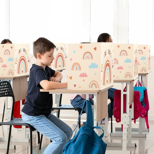 Whaline 30Pcs Privacy Boards Boho Classroom Desk Dividers Colorful Rainbow Heart You are Awesome Desk Privacy Panel Foldable Screen Partition for School Teacher Student Test Supplies