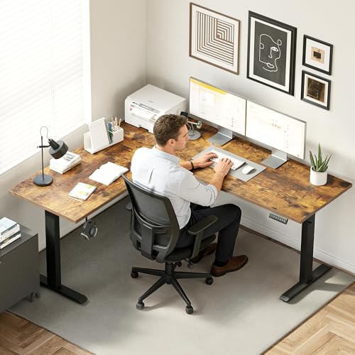 Agilestic 63 x 55 Inch L Shaped Electric Standing Desk, Vintage Brown - color: Brown, size: 63x55 Inch