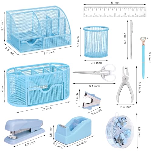 17 IN 1 Office Desk Organizer Set for Back to School Supplies Accessories - color: Blue
