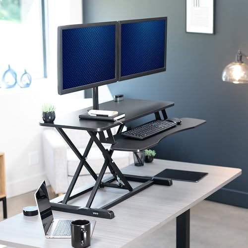 VIVO Black 36 in Standing Desk Converter with Monitor Stand, DESK-V036K-M2 - color: Black, size: 36"