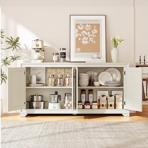 ONBRILL 60" Buffet Cabinet with Storage, 4 Doors & Adjustable Shelves, Grey - color: Grey